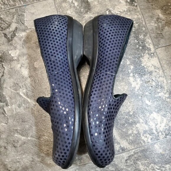 Dansko Olivia Navy Blue Suede Leather Confetti Polka Dot Comfort Loafers 38 - Picture 3 of 7